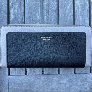 Kate Space Color-Blocked Zip-Around Continental Wallet in Black & Tan